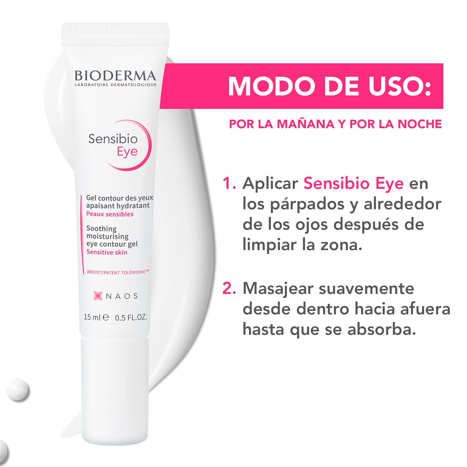 BIODERMA, Contorno de Ojos, Sensibio Eye, Gel Hidratante Suave para el Contorno de Ojos, Crema para Piel Sensible, 15 ml