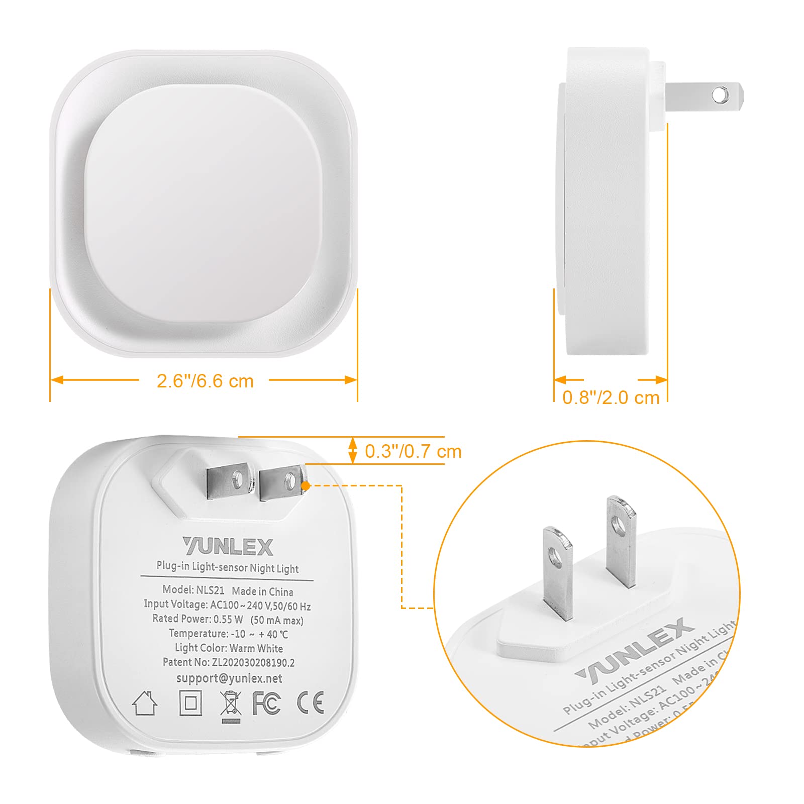 Luz Nocturna LED Yunlex Azul con Sensor Automático Regulable para Baño, Pasillo, Escaleras, Cocina, Recámara y Cochera