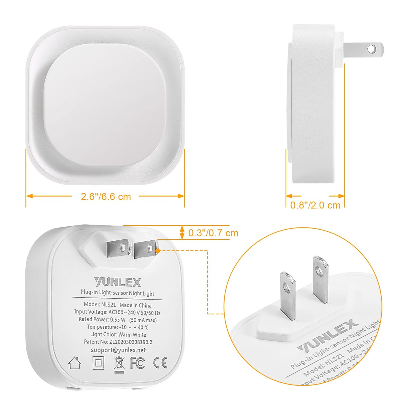 Luz Nocturna LED YUNLEX Roja con Sensor Automático y Brillo Regulable para Baño, Pasillo y Cocina