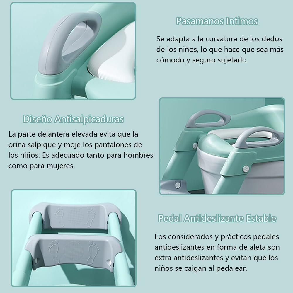 Jiula Asiento de Entrenamiento para Baño con Escalera Antideslizante - Asiento Entrenador para Baño Niño, Taburete Plegable Infantil para Taza, con Acolchonado, Asiento Ergonómico Gris, A, Cojín Dura