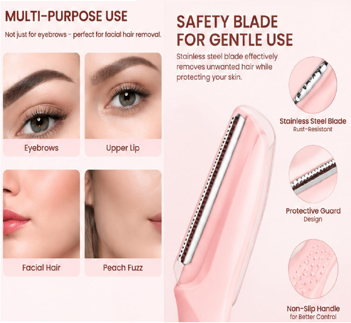 Vankoo Maquinilla de afeitar para cejas y cejas 2 en 1, recargable con luces LED integradas, elimina el vello sin dolor, para una piel impecable y maquillaje