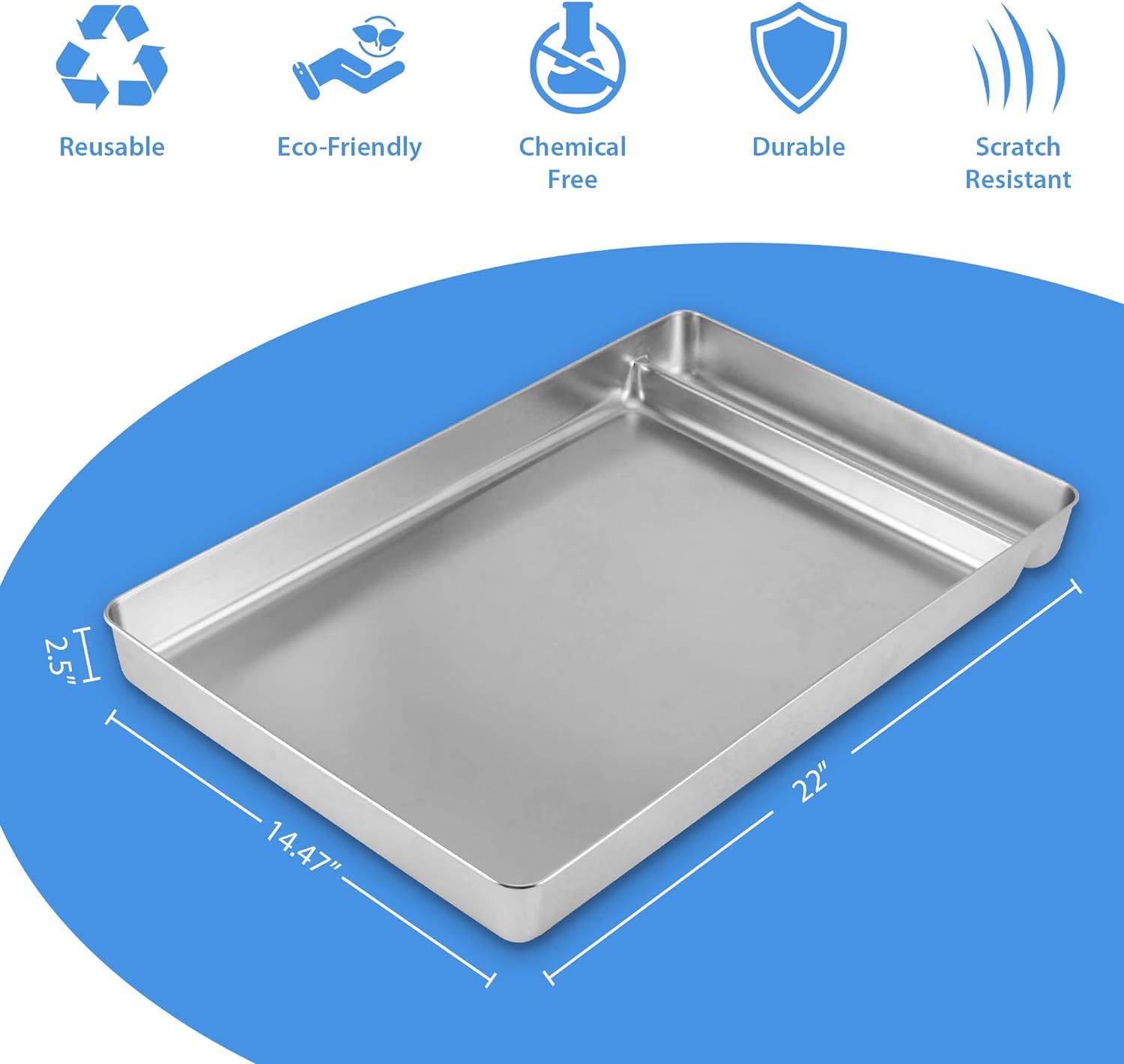 Bandeja de arena reutilizable de acero inoxidable compatible con caja de arena para gatos autolimpiable sin cucharas, nunca absorbe olor, manchas o óxido (bandeja de arena de acero inoxidable)
