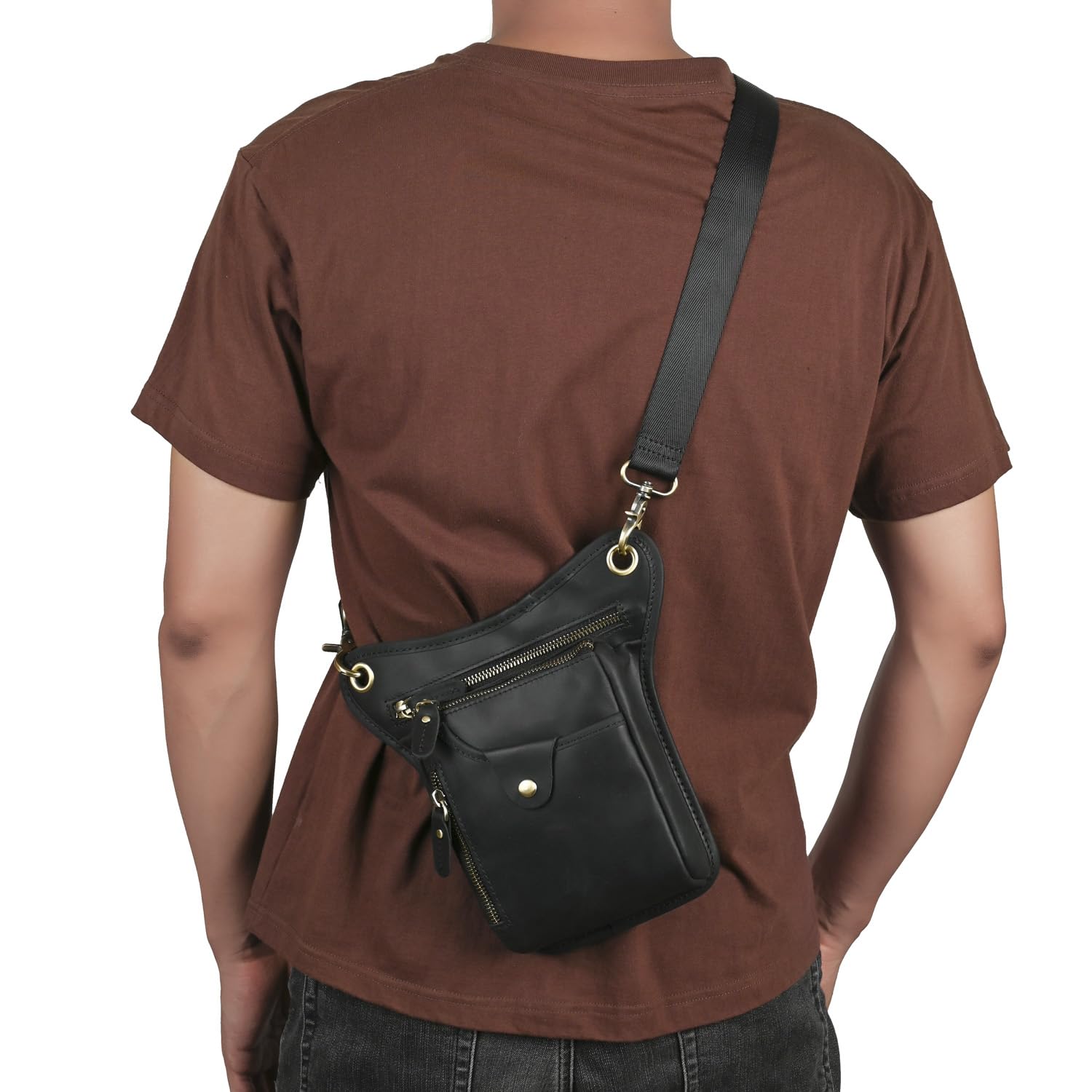 Le'aokuu - Bolsa de piel auténtica para hombre, para deportes al aire última intervensión, con cintura y cadera, bandolera para hombro, pierna caída, bolsa de muslo para mujer (211-5 0 café oscuro),