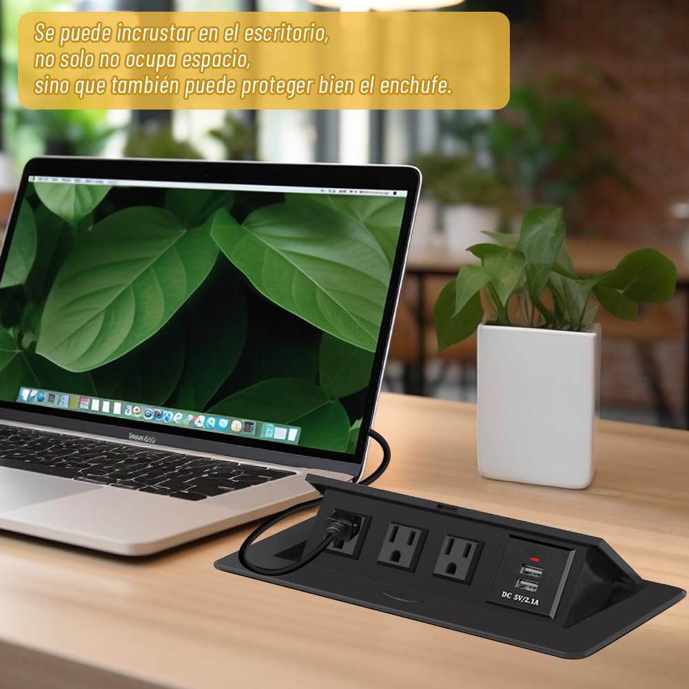 Testpoty Enchufe de Escritorio Oculto, Tira de Alimentación Empotrada para Muebles de Escritorio con Puertos USB, Estación de Carga de Computadora con 3 Tomas de Corriente y 2 Puertos USB