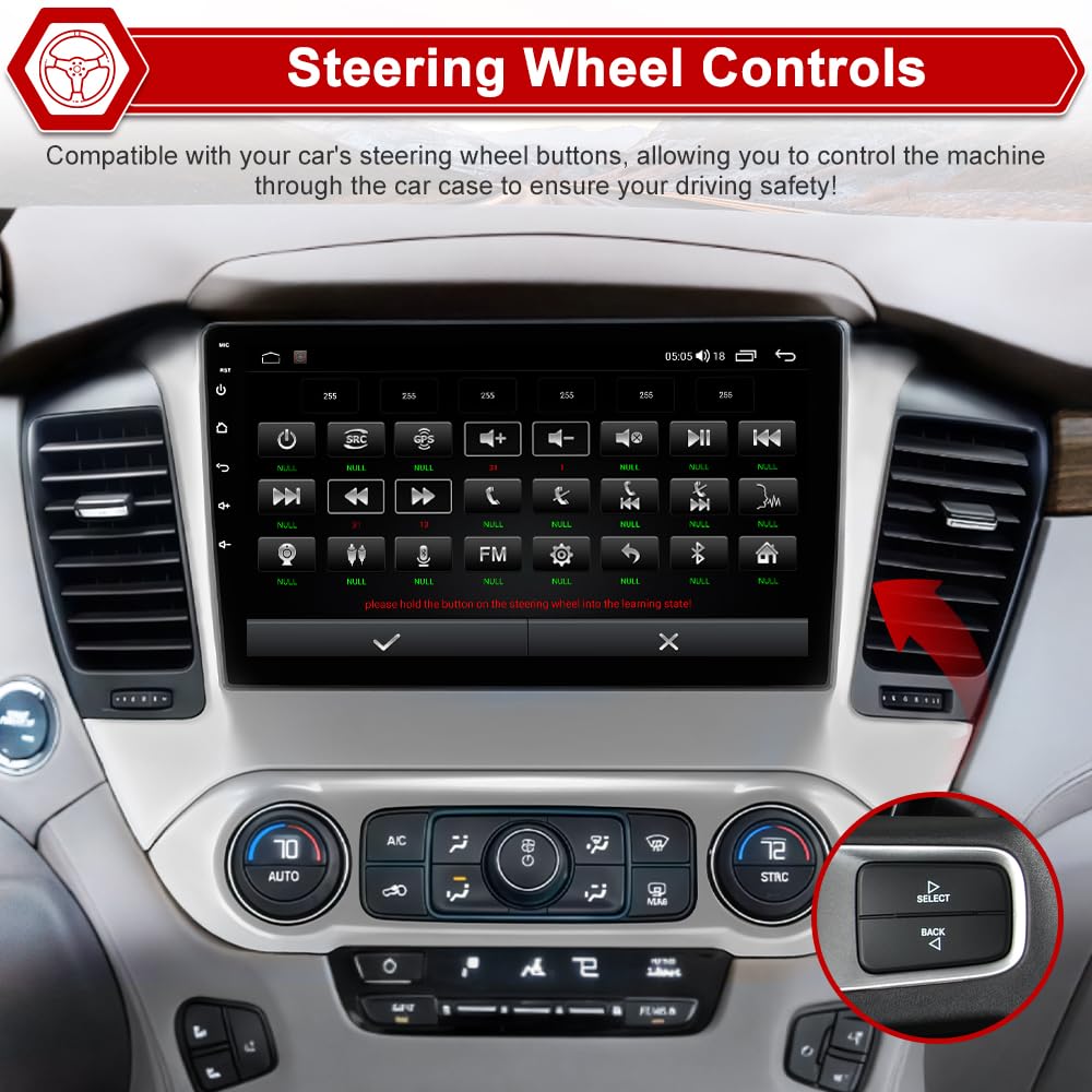 [4 GB+64 GB] Radio estéreo para coche Chevrolet Suburban Tahoe Yukon 2015-2019 | Android 15 | Octa-Core 10.1 pulgadas visualización táctil | CarPlay inalámbrico y Android Auto | GPS WiFi Bluetooth |
