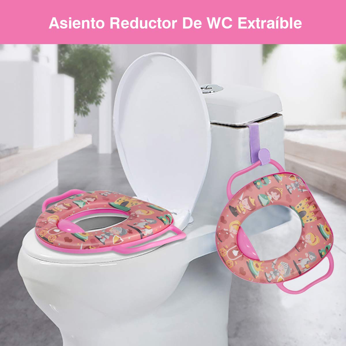 Asiento Entrenador De Inodoro Para Niños, Entrenador De Inodoro Acolchado Para Bebés, Reductor Infantil Antifugas, Asiento Baño Portátil Dibujos Animados, Asiento Entrenador Niño Niña 1-6 Años