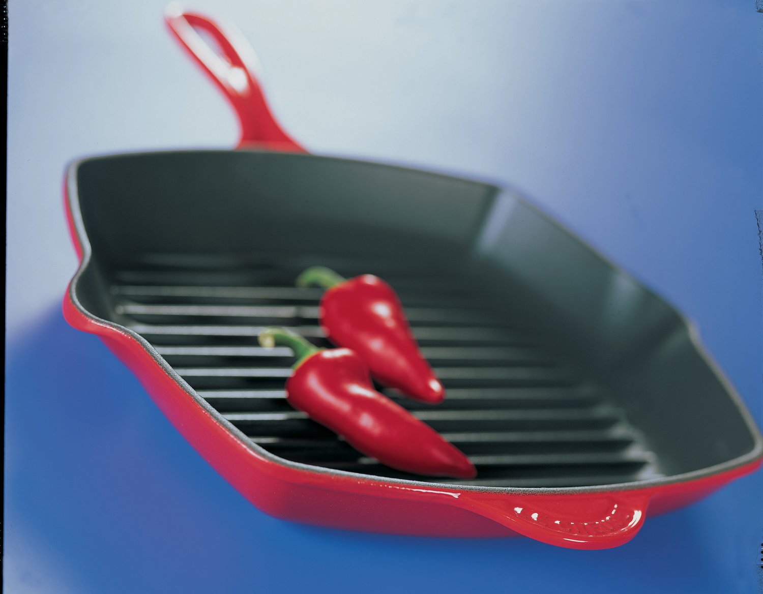 Le Creuset Enameled Cast-Iron 10-1/4-Inch Square Skillet Grill, Cherry
