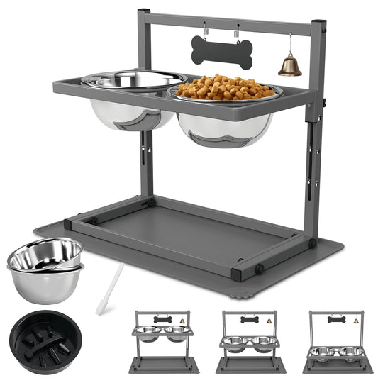 Soporte de Tazón SHAINFUN con Cuencos de Acero Inoxidable 1700 ml y Comedero Ajustable y Elevado para Perros