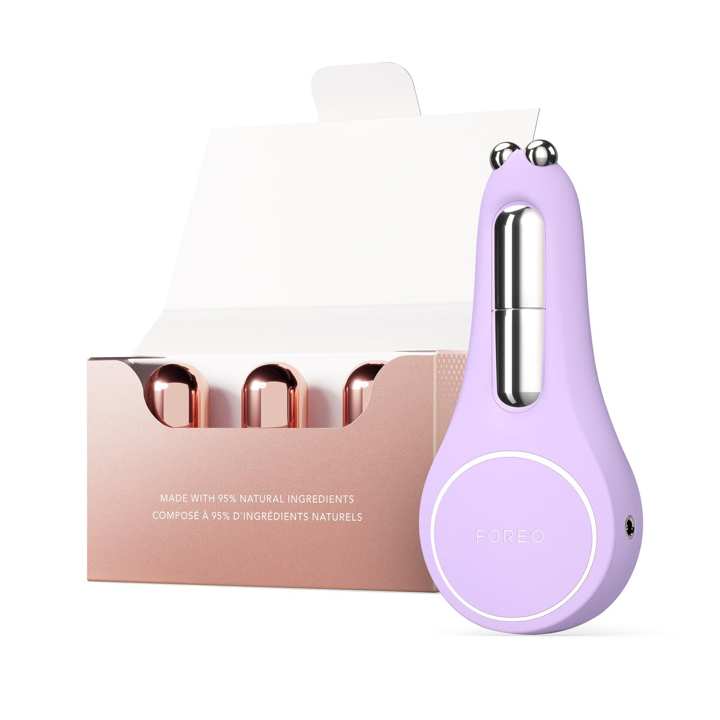 FOREO Set A Wink 'n' a Smile - BEAR 2 Eyes & Lips masajeador facial con radiofrecuencia - microcorrientes facial + 3x3,5 ml Sérum SUPERCHARGED Eye & Lip Contour Booster - Contorno de ojos - Lavander