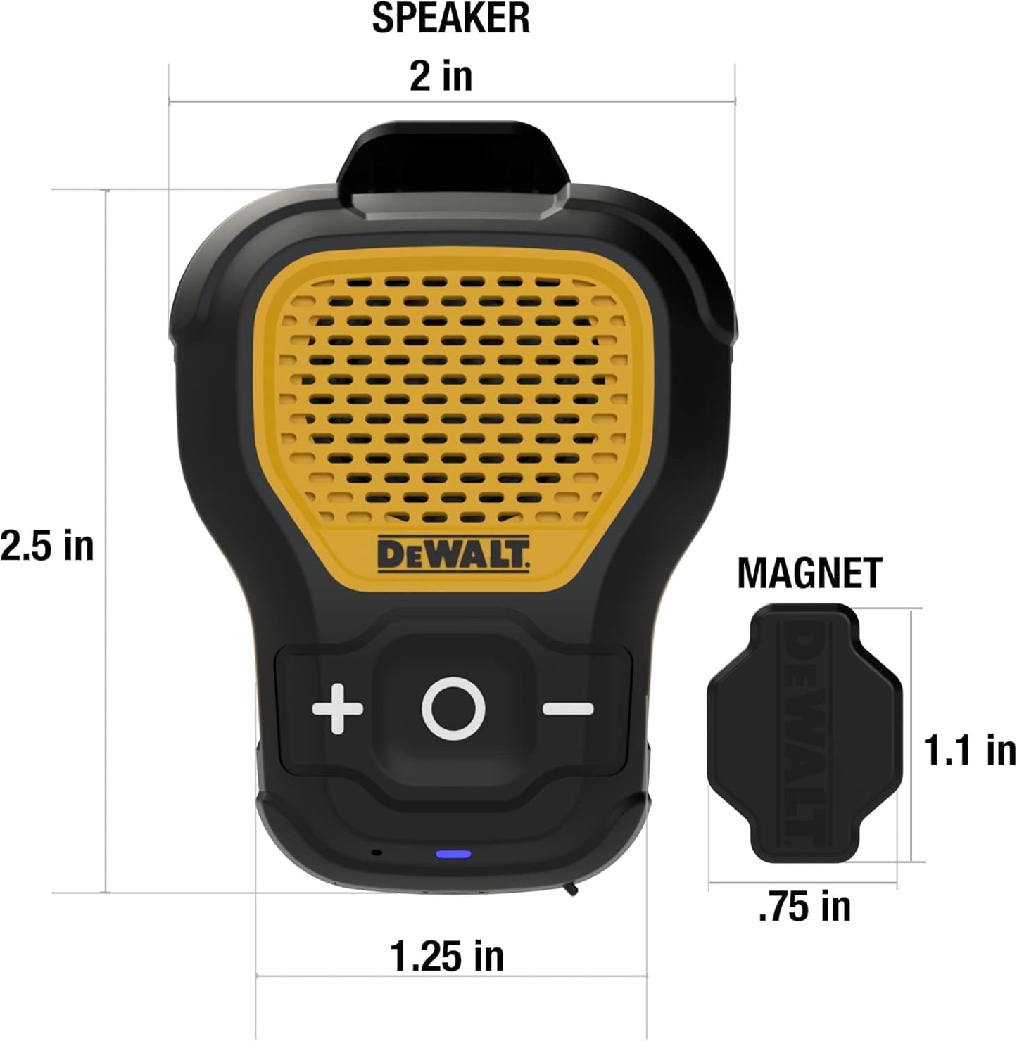 Dewalt - Altavoz Portátil Bluetooth - Altavoz inalámbrico Bluetooth con Clip magnético - Altavoz portátil Jobsite Pro Resistente al Agua - Micrófono Incorporado para música y Llamadas con Manos Libres
