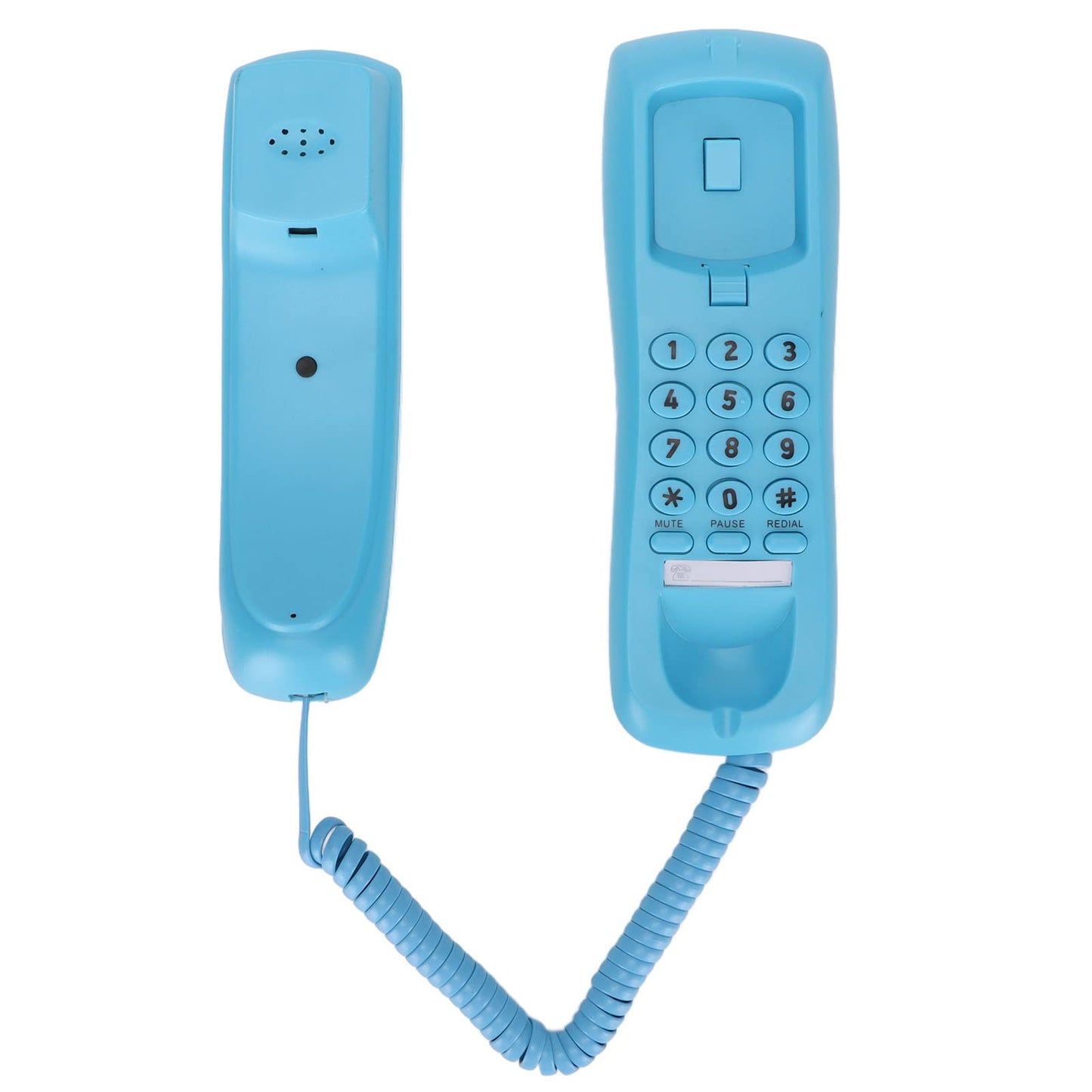 YYOYY Teléfono de Montaje en Pared, Teléfono de Escritorio con Cable, con Función de Silencio/Pausa/Remarcación, Voz de Llamada Clara, Mini Línea Fija Liviana, para Oficina en Casa, Hotel(Azul)
