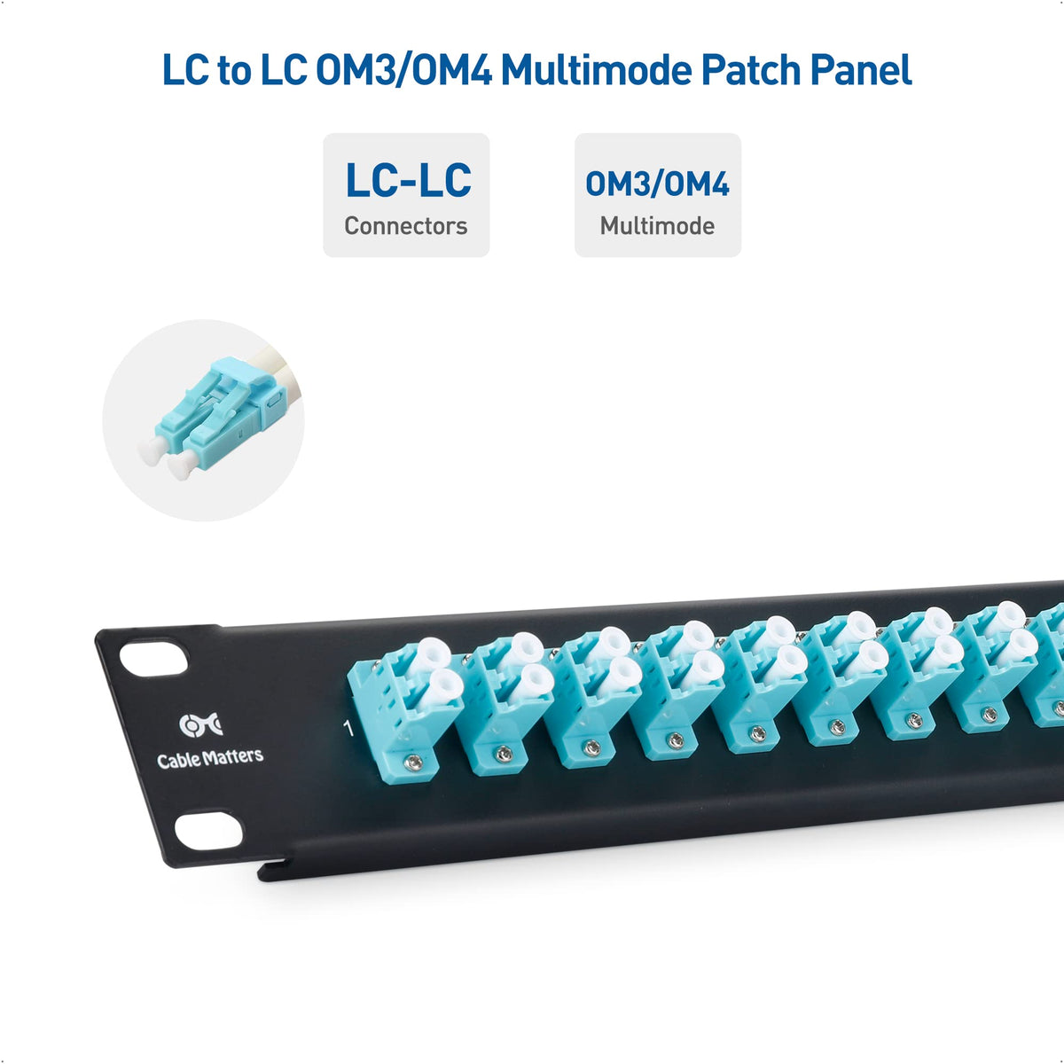 Panel de Conexión de Fibra Cable Matters Negro 1U 48 Conectores LC OM3/OM4