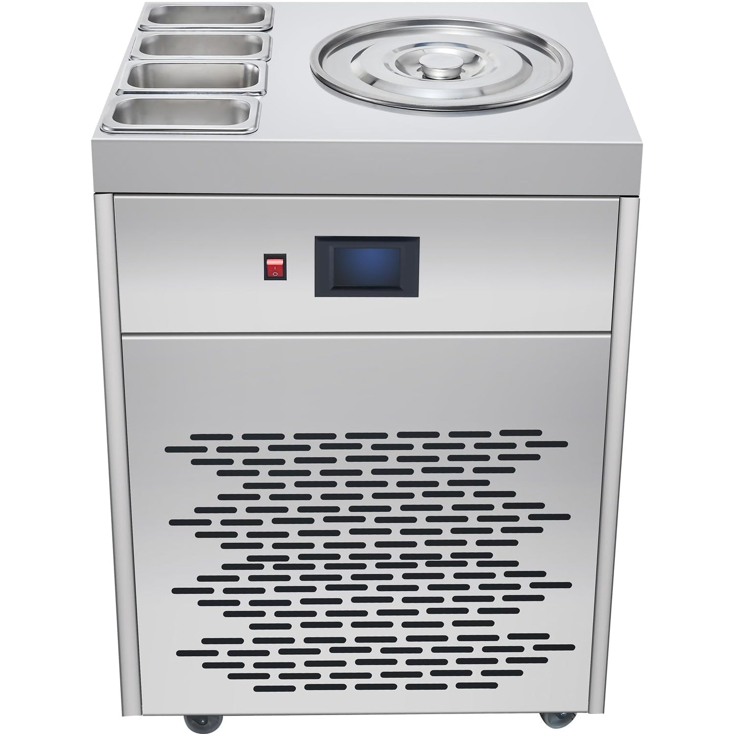 GUTSTARK Maquina de Helado Nieve Comercial 900W Textura Dura Cremosa Tipo Yogurt Deposito para 20L Temperatura de Congelación de -30°C Incluye 4 Recipientes de Acero Inoxidable para Toppings