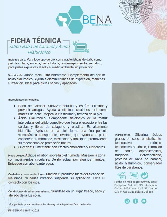 Kit Rostro Perfecto Bena Serum Tonico y Mascarilla de Acido Hialuronico mas Jabon Baba De Caracol