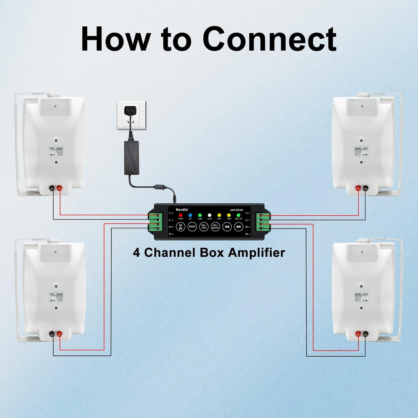 Herdio - Altavoces Bluetooth para Exteriores, de 6.5 Pulgadas, 800 W, con Cable, Impermeables, con Amplificador Multifuncional, Altavoces de Montaje en Pared, para Patio, hogar, Piscina, terraza,