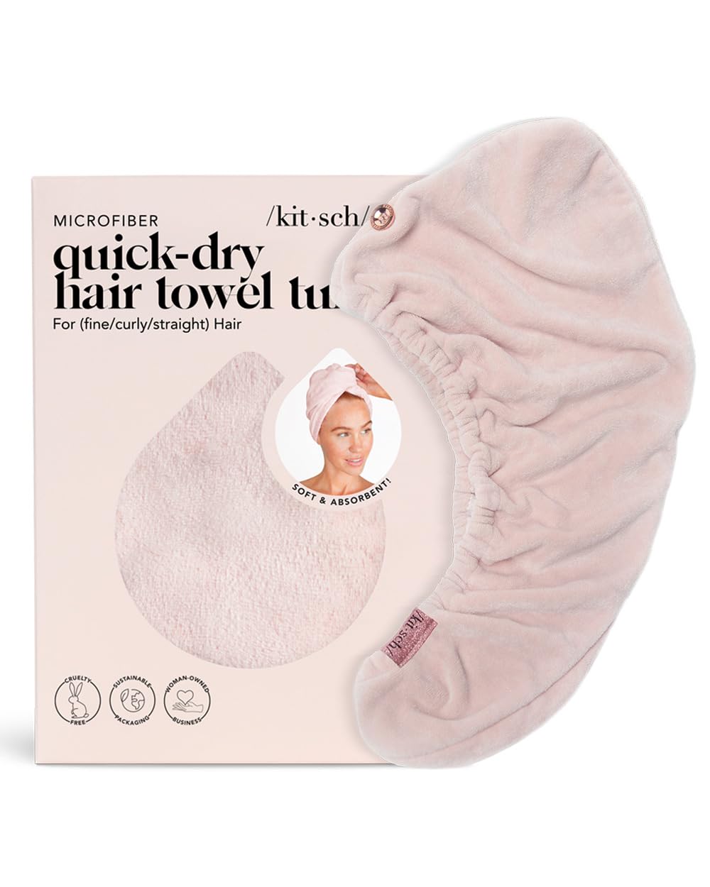Kitsch Toalla de Microfibra para el Cabello para Mujer – Toalla Antiencrespamiento de Secado Rápido, Toalla de Microfibra Súper Absorbente, Toalla de Secado de Cabello, Toalla Turbante – Rosa