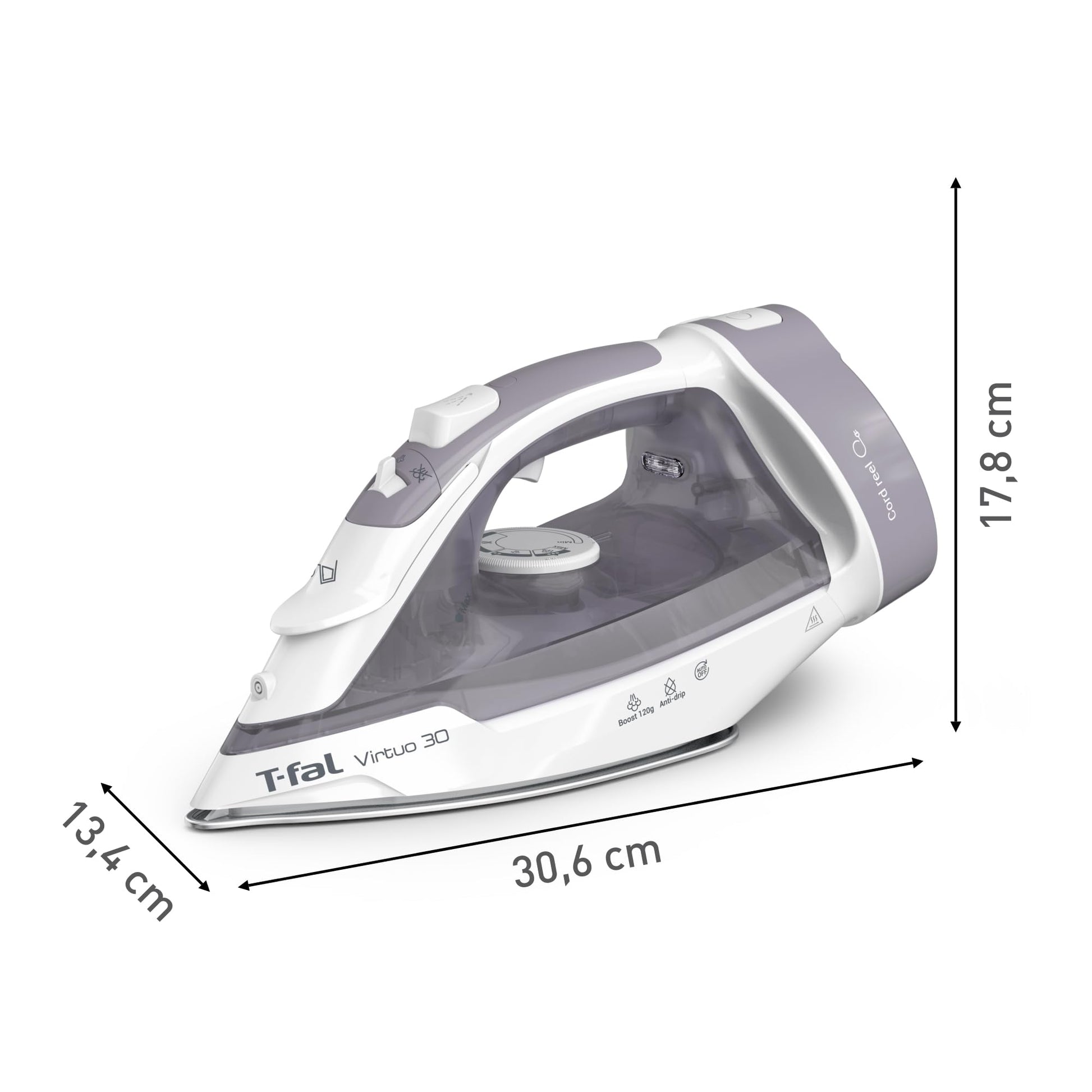 Plancha de Vapor T-fal gris con Suela de Cerámica y Cable Retráctil