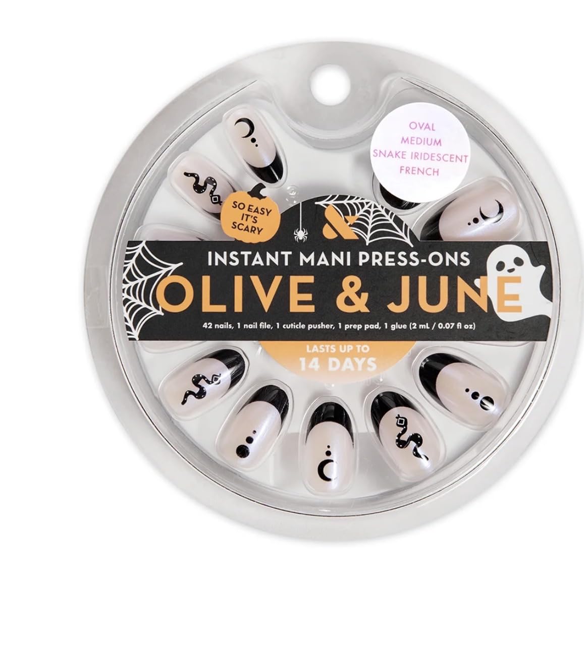 Olive & June Uñas postizas Instant Mani (con pegamento) | 42 uñas postizas, 21 tamaños | Materiales reciclados no tóxicos y duraderos | Aspecto realista | Calidad de salón en casa | Med