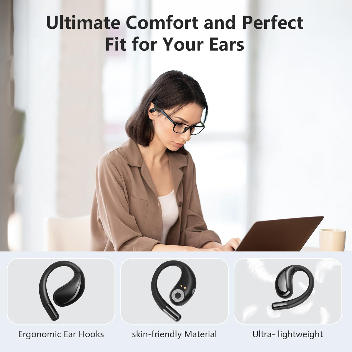 Auriculares Inalámbricos Psadhi Negro Conducción Ósea para Correr y Fitness IPX7 Impermeable