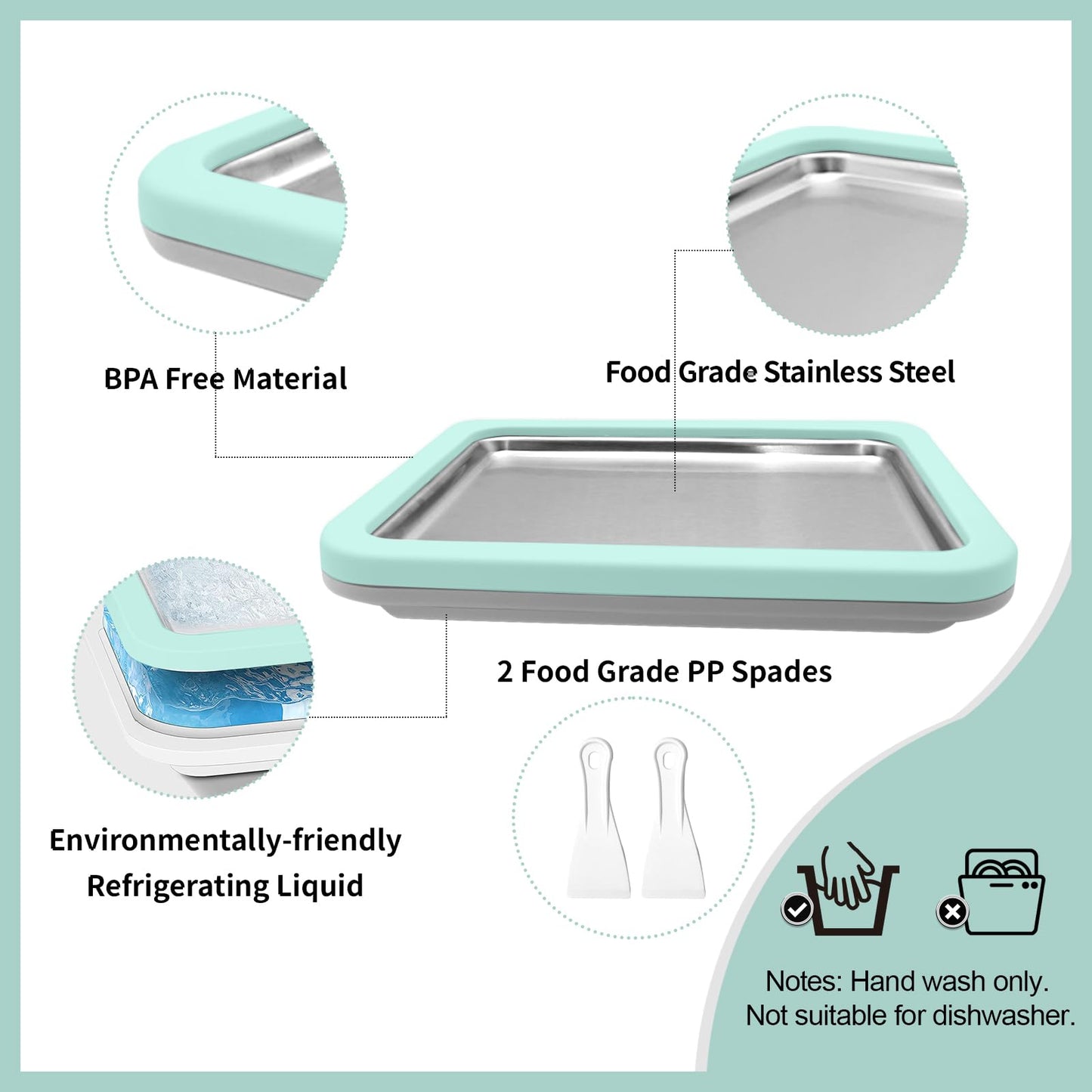 Máquina de helados enrollados, máquina de helados instantáneos, sartén/rollo de gelatina instantánea, hecho en casa para divertirse actividades de padres e hijos, familias, verde menta