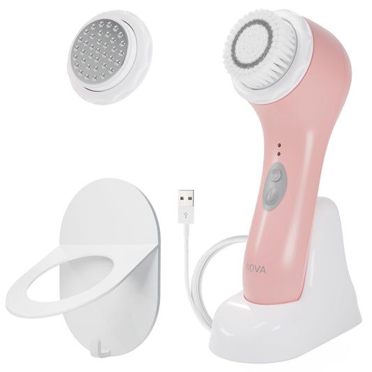 Cepillo de Limpieza Facial Sónico Spa Sciences NOVA Blanco Patentado con Sistema Exfoliante Impermeable Recargable USB para Todo Tipo de Piel