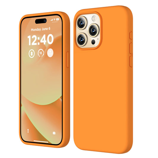 COFFKER - Funda compatible con iPhone 15 Pro, funda de silicona líquida, cuerpo completo, a prueba de golpes, funda delgada y delgada con forro de microfibra suave antiarañazos, 6.1 pulgadas, color naranja