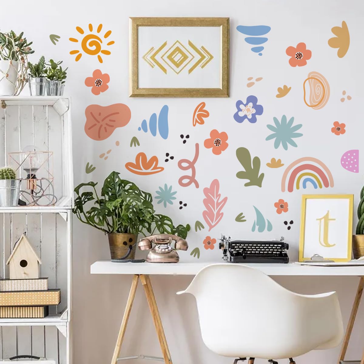 Calcomanías de pared con formas abstractas, juego gigante de calcomanías de pared, modernas calcomanías de pared, coloridas, arco iris, pegatinas de patrón (pegatinas de pared irregulares - 3)