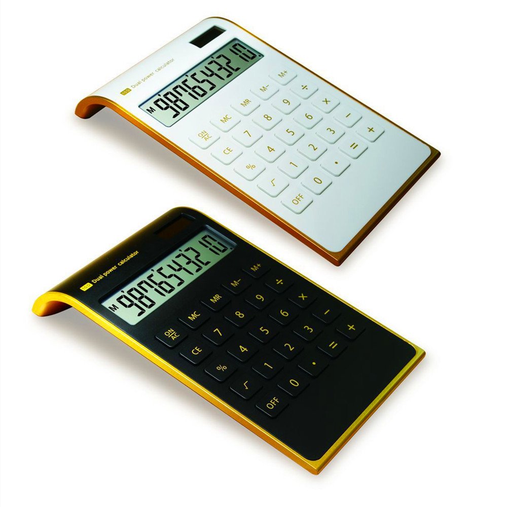Calculadora Letitfly Negra Diseño Elegante de Escritorio con Pantalla LCD Inclinada Solar Dual 10 Dígitos