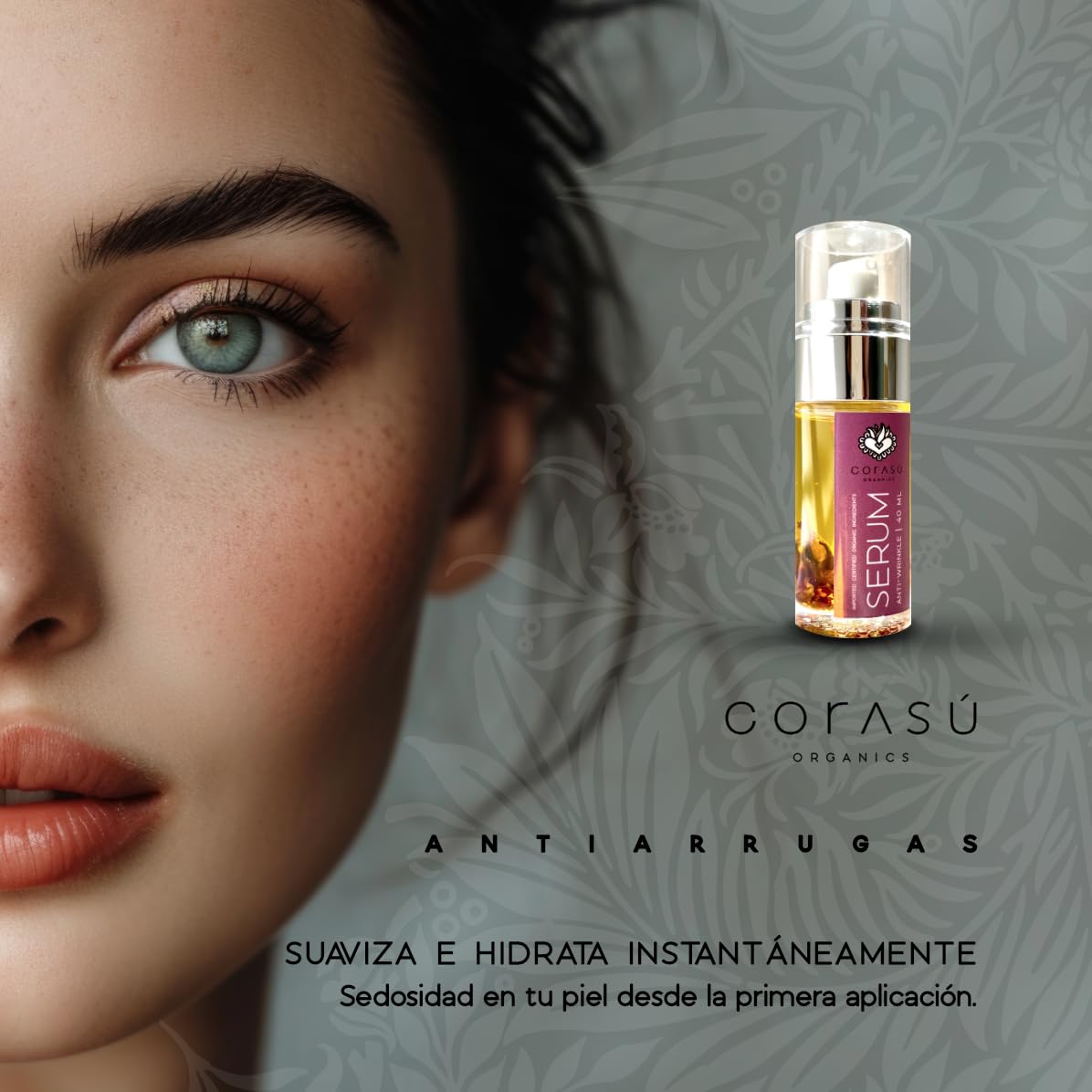 CORASÚ SÉRUM facial antiarrugas 40ml | 100% NATURAL | ORGÁNICO | Con rosa mosqueta, helicriso (la flor de la eterna juventud) y extractos vegetales antioxidantes y regenerantes | NO deja sensación grasosa | Piel SEDOSA y RADIANTE | NUTRE. REGENERA. SUAVIZ