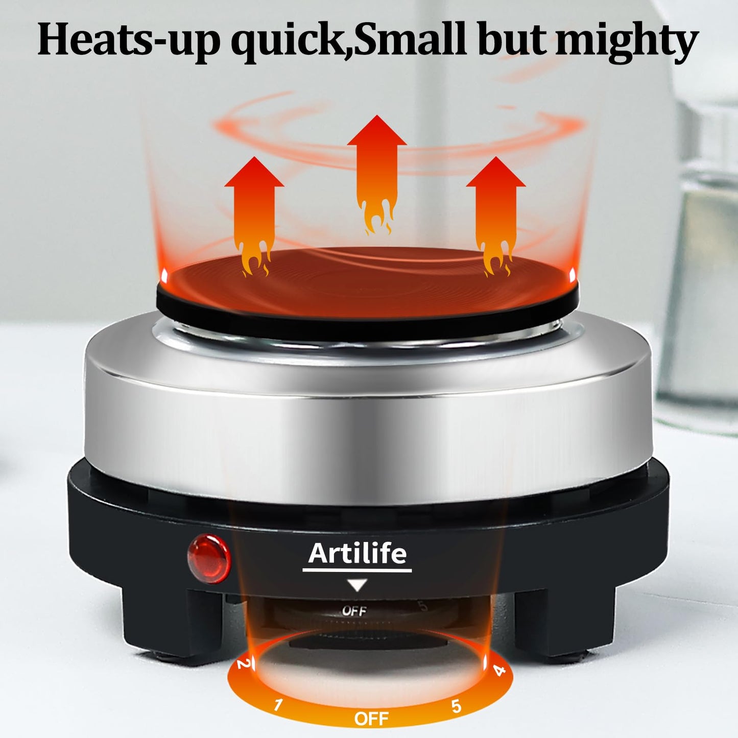 Artilife - Mini placa caliente pequeña de 500 W, placa caliente eléctrica pequeña de 500 W, mini estufa portátil, calentador eléctrico de cocina, tamaño perfecto para olla Moka 110 V