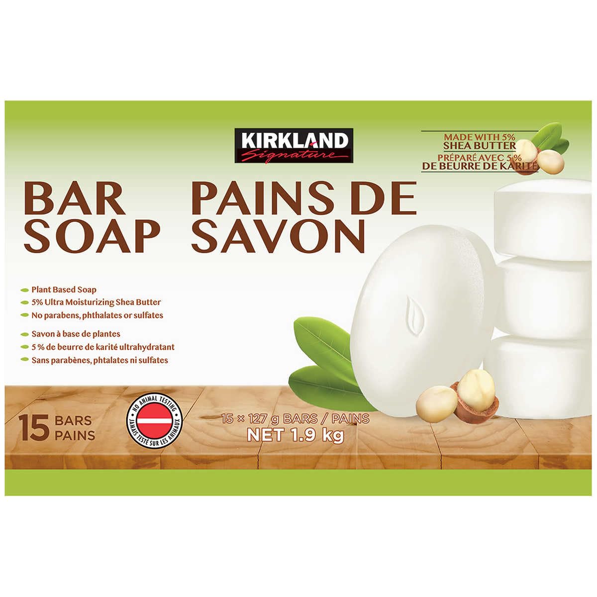 KIRKLAND FERGRELM Bar soap made with 5% Shea Butter 15 bars 1.9kg