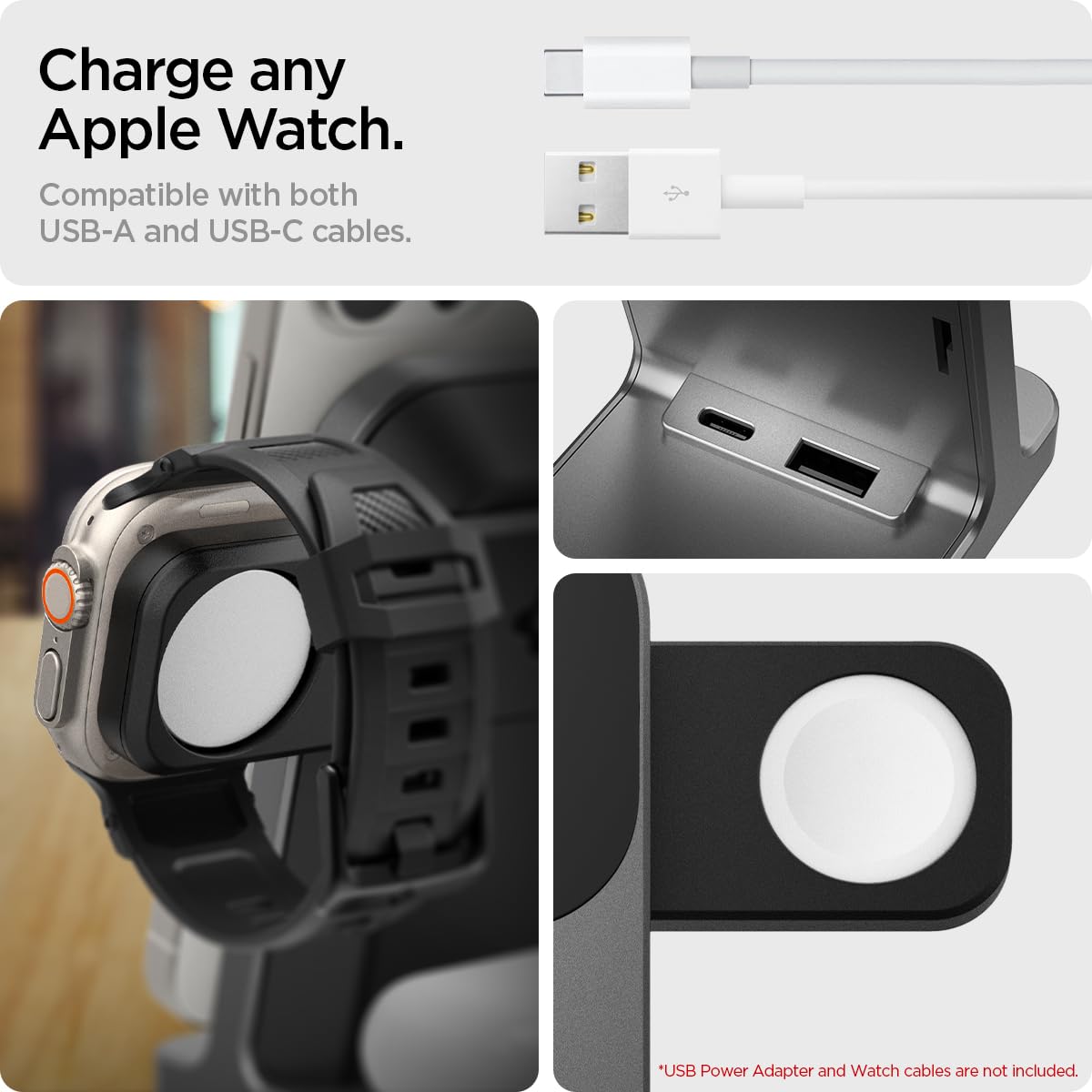 Soporte de Carga Inalámbrico Spigen OneTap Pro Blanco 3 en 1 MagFit 15W para iPhone y Apple Watch