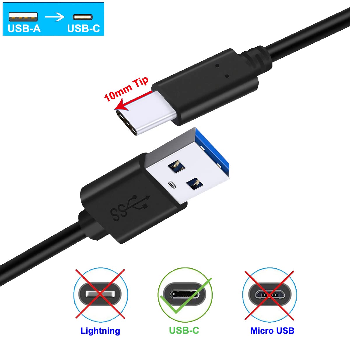 1M Cable USB 3.0 Tipo C Carga Rápida para Oukitel WP10 5G WP5 WP7 WP2 WP1, K13 Pro, WP5000 | Doogee S88 Plus, S86 S59 S58 Pro / S90C / S68 / N100 / S96 S95 Pro / S90 / S80 Lite / S70 Movil Resistente