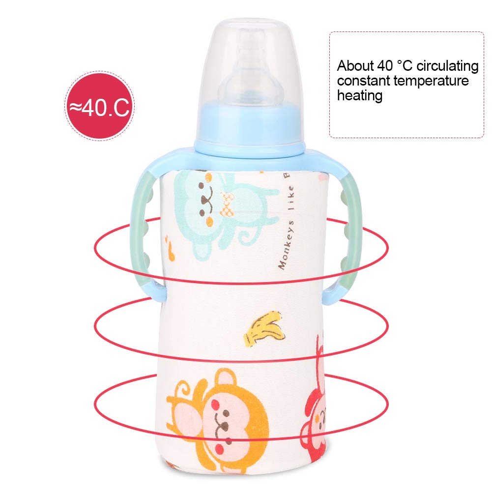 Calentador de Biberones de Leche para Bebés Calentador USB Calentador Portátil de Taza de Viaje de Leche Termostato para Mantener el Agua de la Leche del Bebé Caliente Taza de Té de Café Multifunción Bolsa de Calentamiento de Bebidas (Mono)