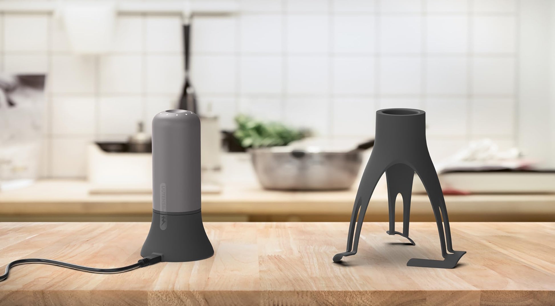 Agitador Automático Uutensil Gris con Temporizador y Soporte USB Recargable