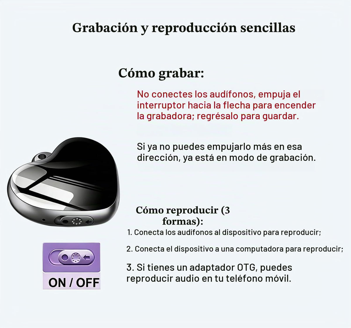 Grabadora Digital Voz Mini con Auriculares Reproductor mp3