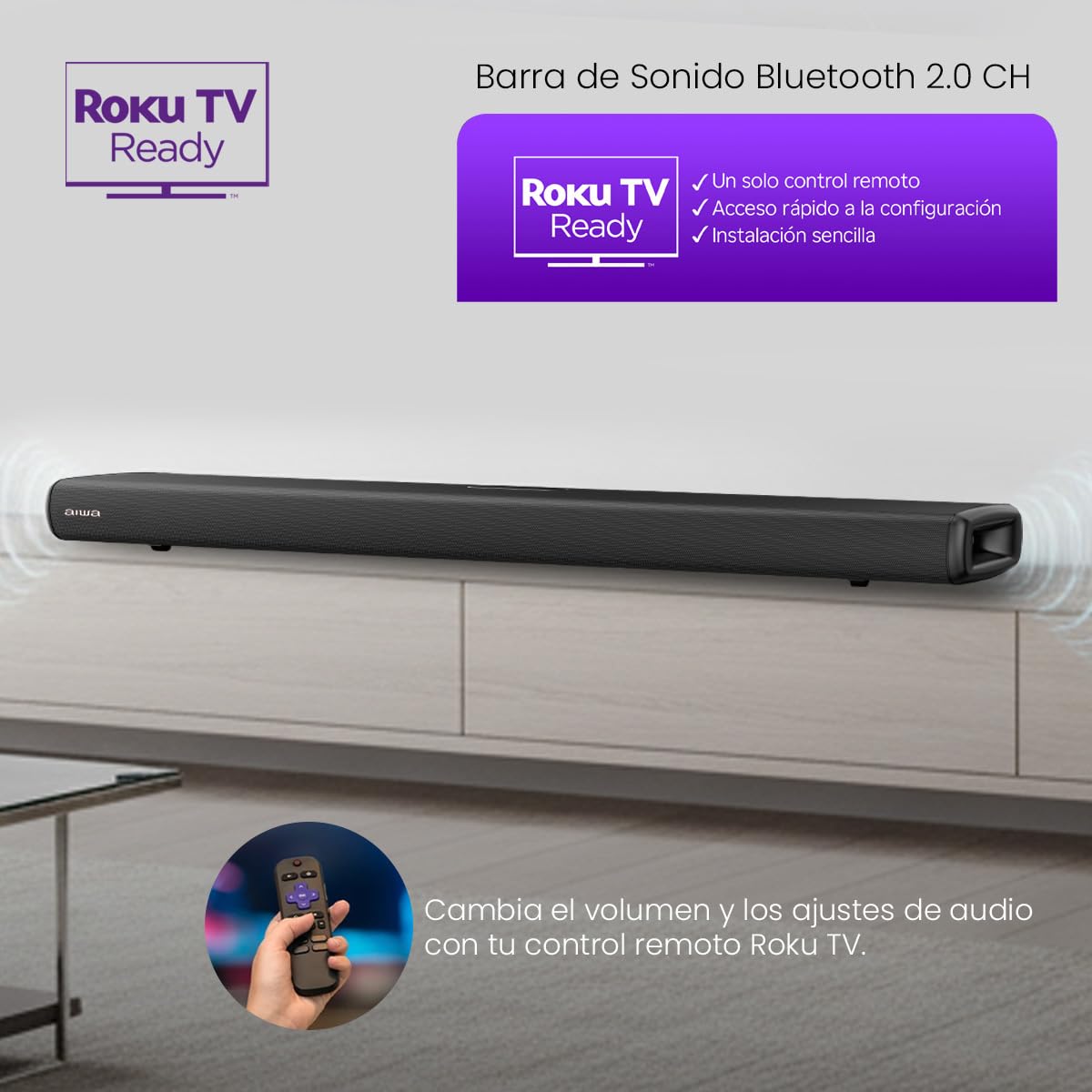Barra de Sonido Aiwa Negro Bluetooth 2.0 CH con LED y HDMI Sonido Potente Diseño Slim para TV