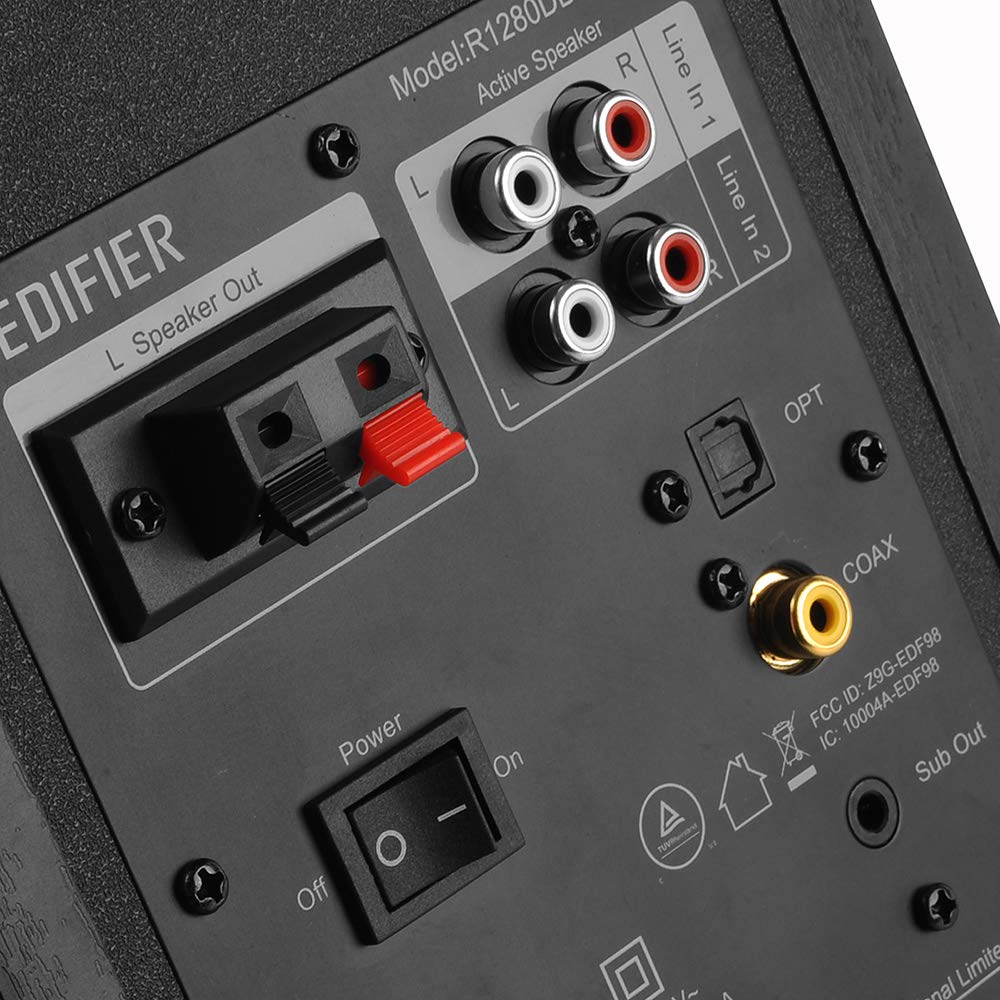 Edifier R1280DBs Altavoces Activos de estantería con Bluetooth - Entrada óptica - Altavoces de Estudio Tipo Monitor 2.0 Wireless - 42W RMS con Salida de línea para subwoofer - Negro
