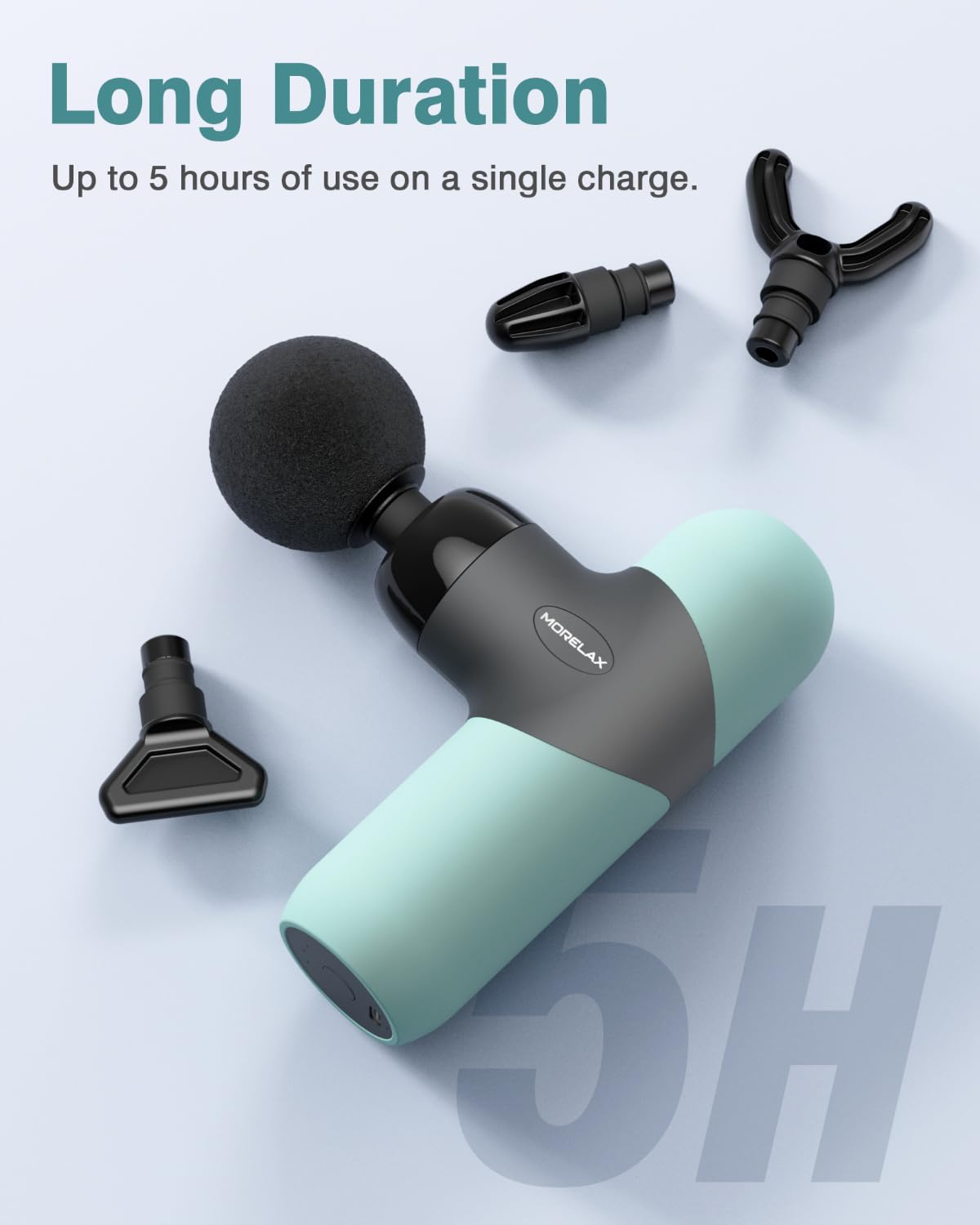 Morelax Mini Pistola de Masaje Portátil de Percusión Muscular de Tejido Profundo, Masajeador Deportivo Eléctrico de Mano Con 6 Cabezales de Masaje Y 4 Velocidades, El Mejor Regalo (Menta)