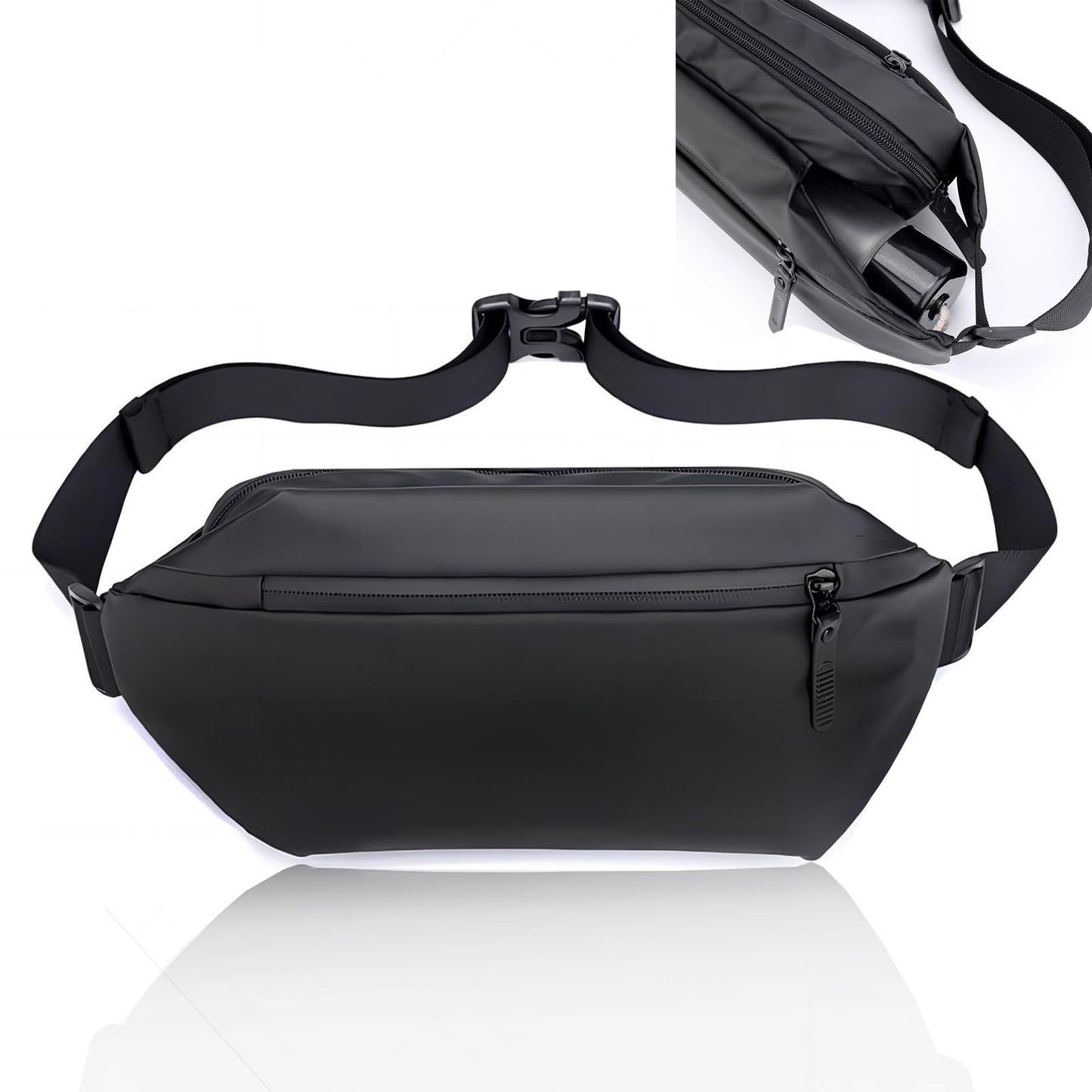 Cangurera para Hombre y Mujer, Cangurera Informal de Moda Deportiva para Viaje Correr Gimnasio, Riñonera de Gran Capacidad y Taza Independiente, Impermeable y Multifuncional