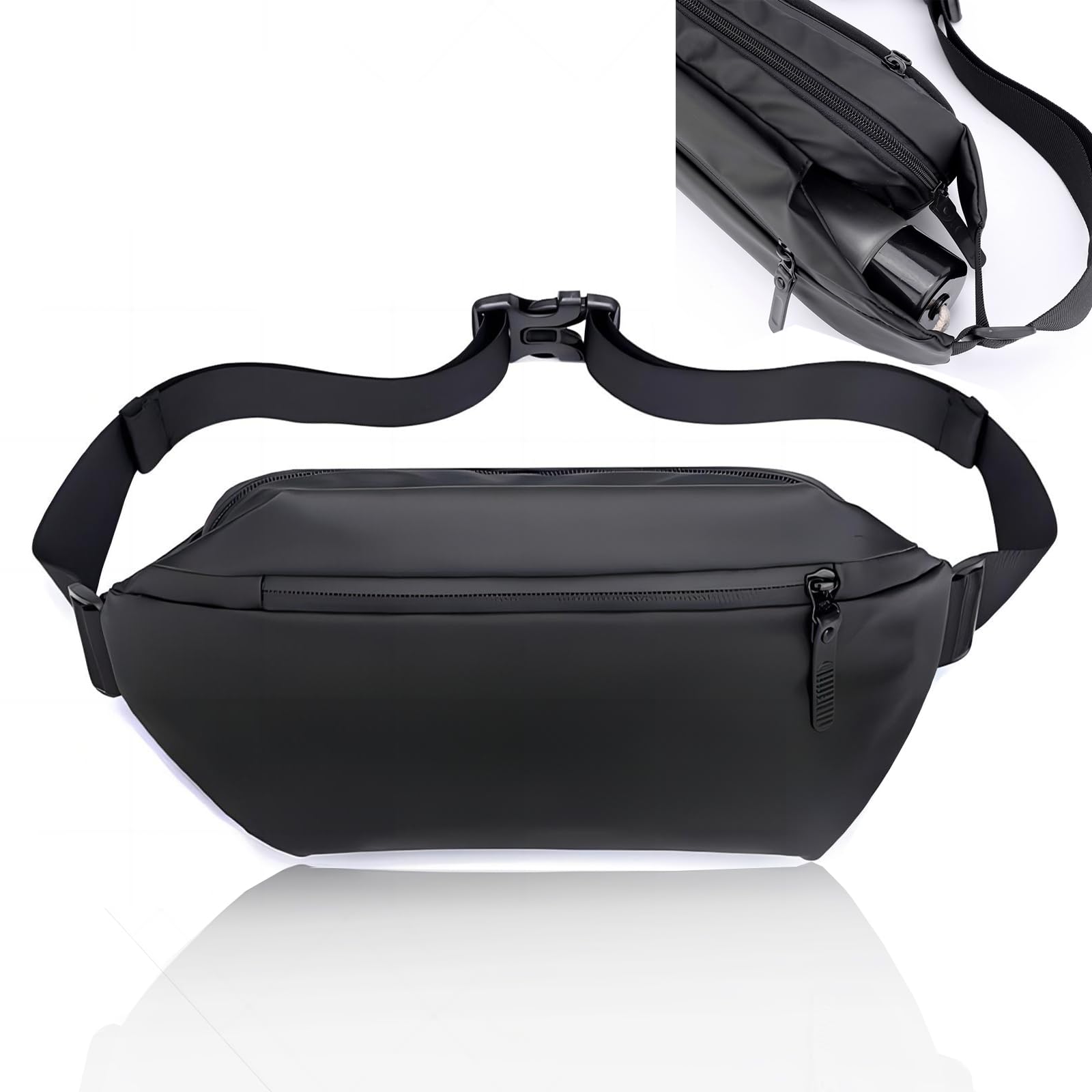 Cangurera para Hombre y Mujer, Cangurera Informal de Moda Deportiva para Viaje Correr Gimnasio, Riñonera de Gran Capacidad y Taza Independiente, Impermeable y Multifuncional