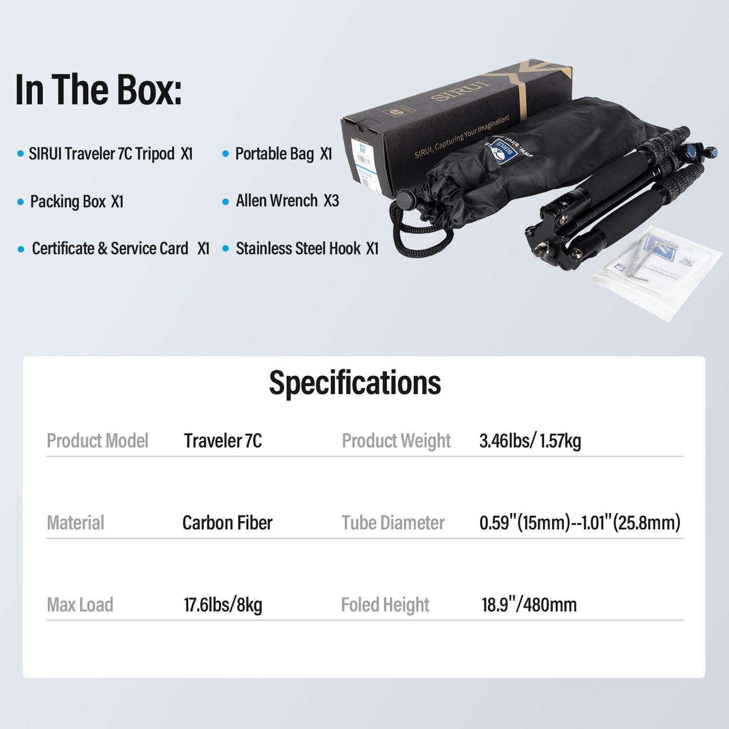 Trípode de Fibra de Carbono SIRUI Negro con Monopié Desmontable y Rótula de Bola Panorámica para Arca