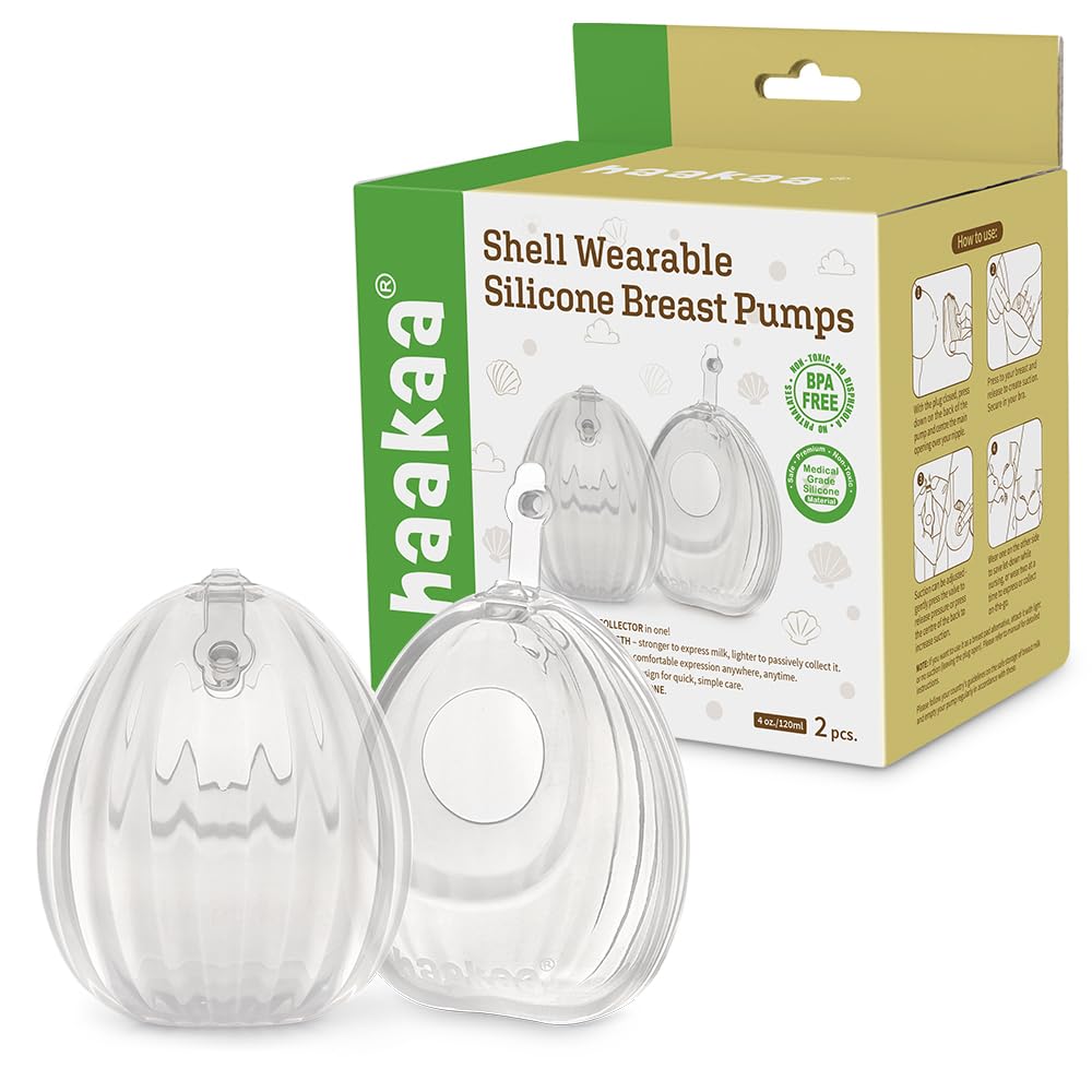 HAAKAA - Extractor manual de leche con manos libres y manos libres, silicona de grado médico, compacta, portátil y discreta, válvula a prueba de fugas, 4 onzas, paquete de 2 unidades