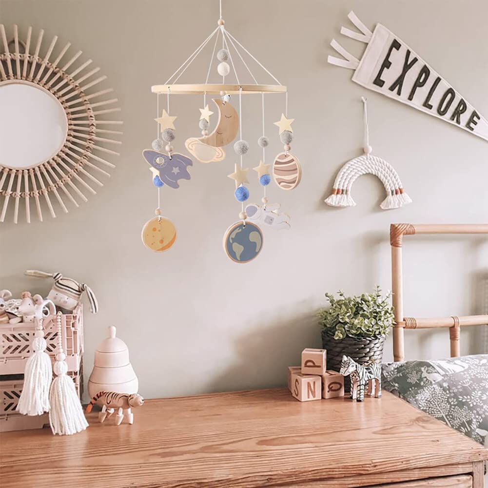 Lindo móvil para cuna con brazo móvil para cuna de bebé, soporte móvil para cuna de bebé, soporte móvil para cuna – Móvil neutro de género para decoración de guardería, accesorio móvil para cuna de bebé para decoración de guardería
