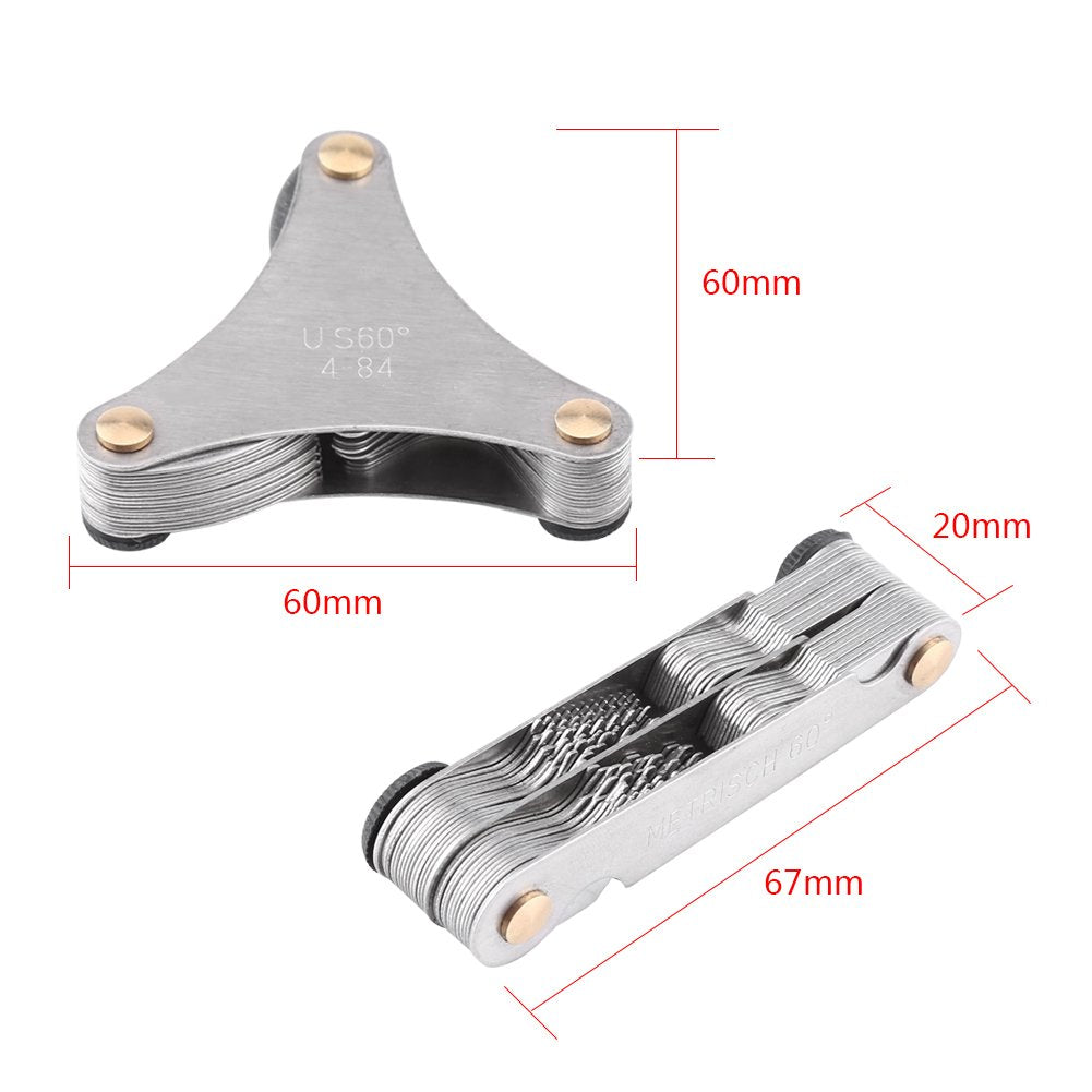 Galga de Roscas de Acero Inoxidable Métrica e Imperial 60 Grados para Medición Industrial 51 Uds.