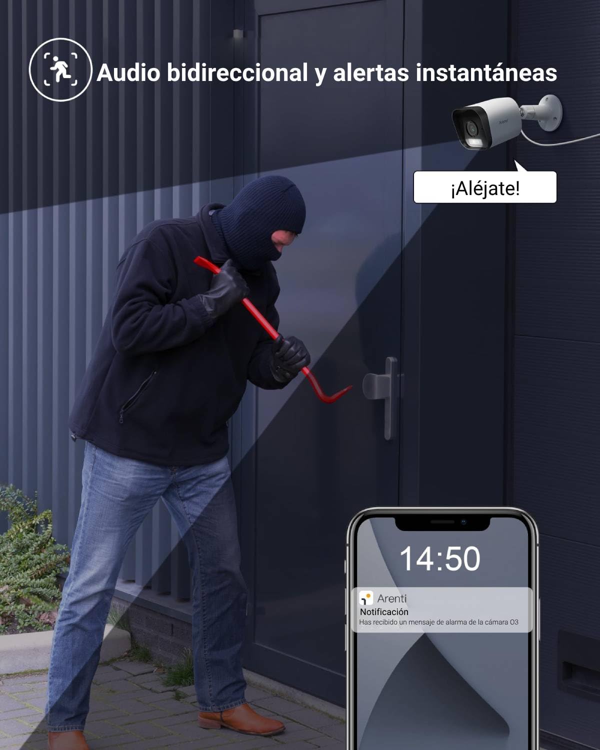 Cámara de Seguridad Arenti Blanca 4MP 2.5K Impermeable con Audio Bidireccional y Detección de Movimiento