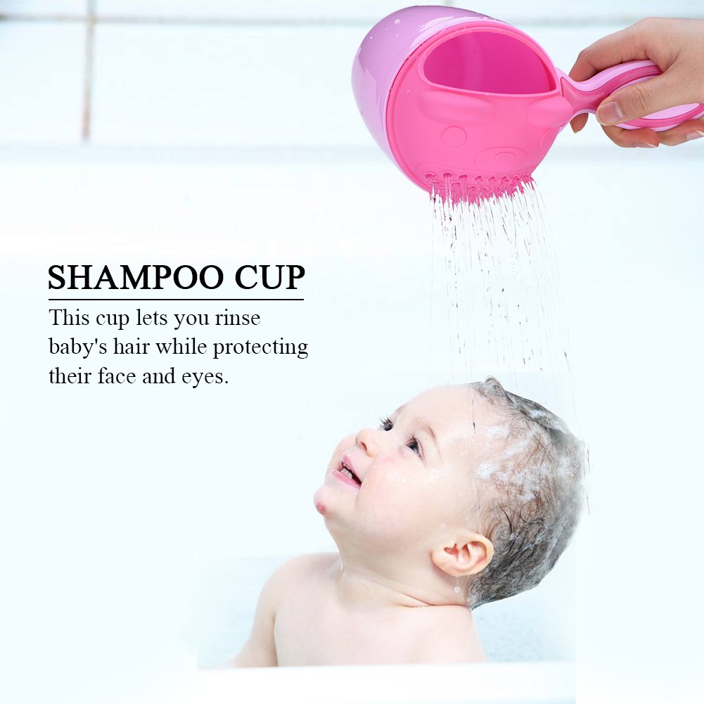 Taza de Enjuague para Bebés Multifunción con Diseño de Dibujos Animados, Rosa, PP, 21x10.7x15 cm, Protección de Ojos, Lavado de Pelo sin Salpicaduras