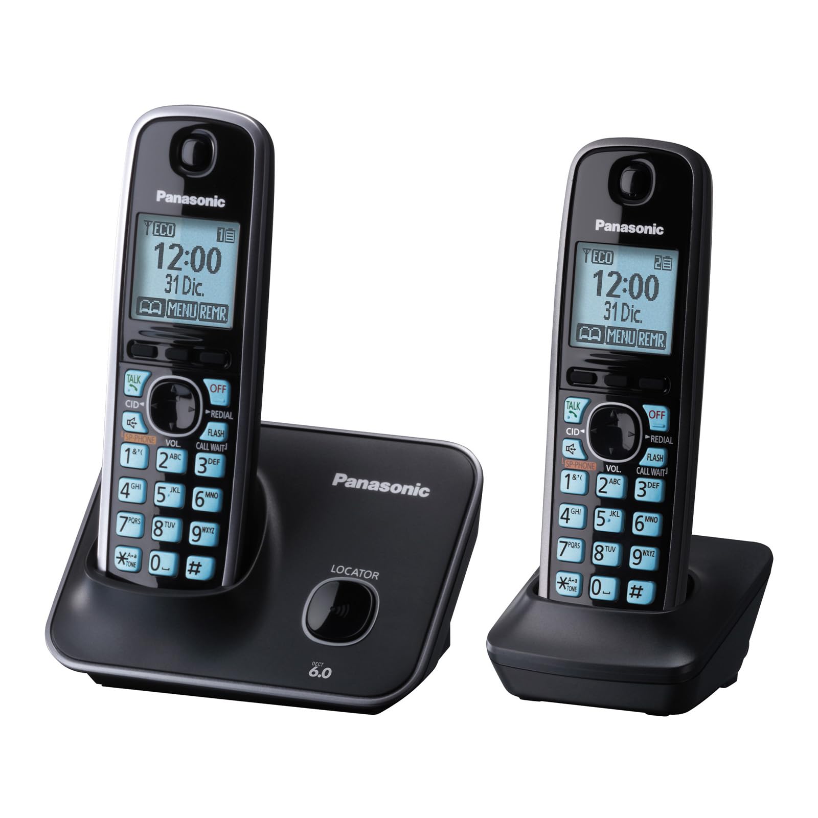 Panasonic 2 Teléfonos Inalámbricos KX-TG4112MEB DECT con Pantalla LCD de 1.8” Negro