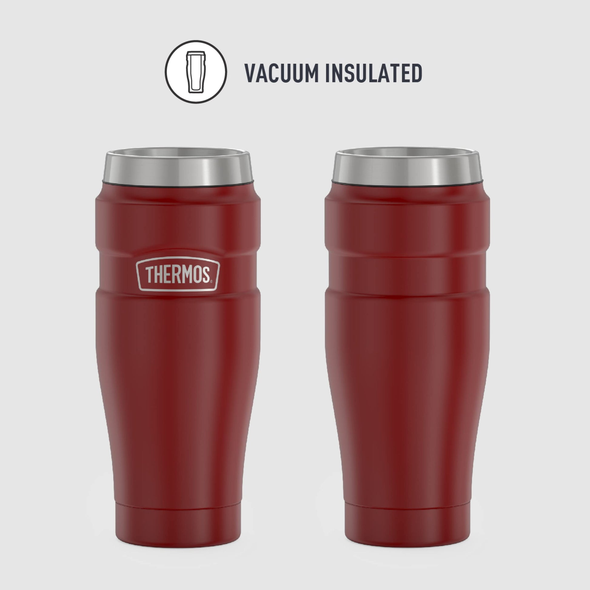 Vaso de Viaje Thermos Rojo Mate Aislamiento al Vacío Acero Inoxidable 16 Onzas