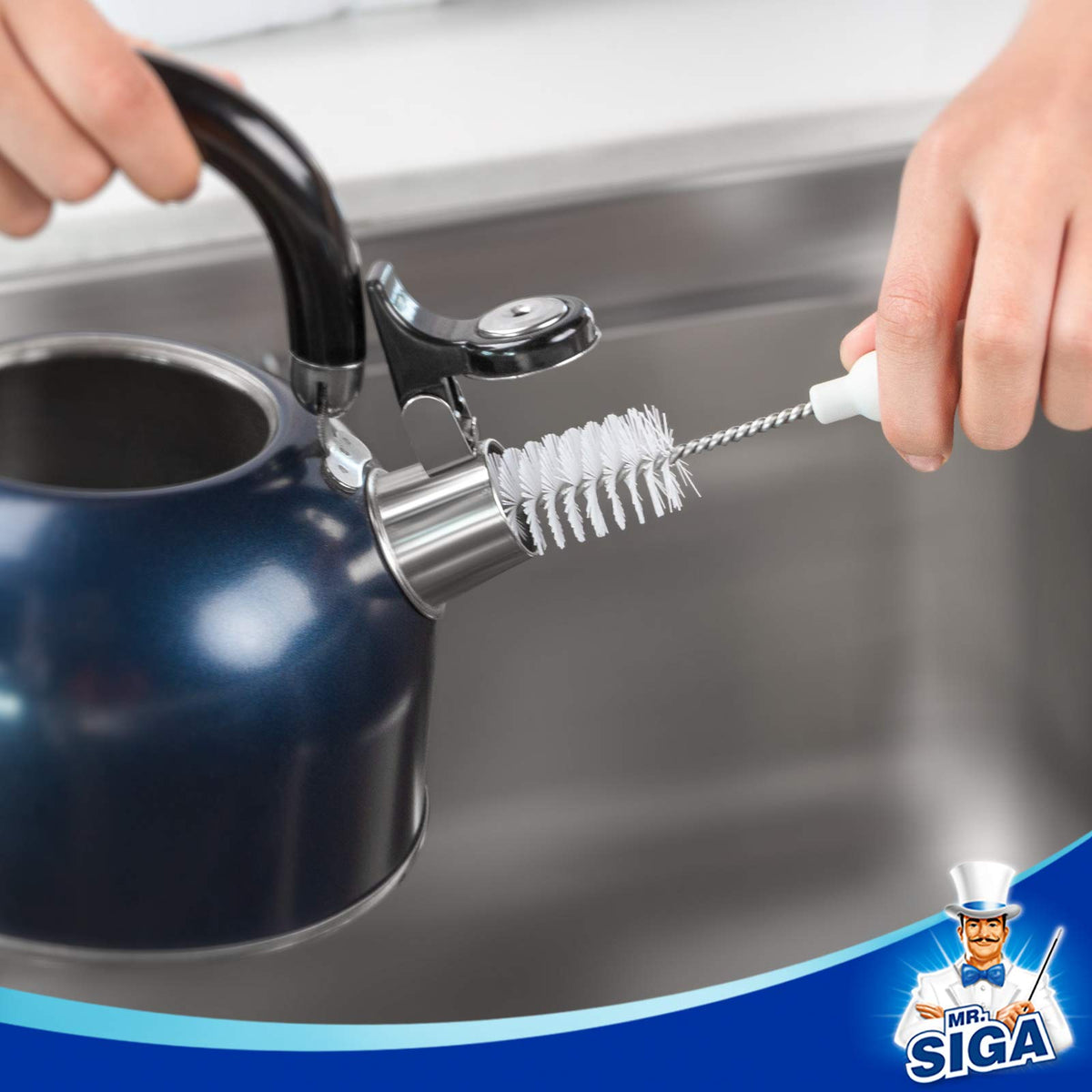 MR.SIGA Juego 5 Cepillos para Botellas con Soporte Almacenamiento, Blanco